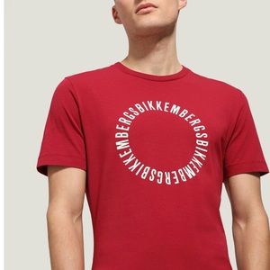 BIKKEMBERGS men’s Red and navy blue small polo shirt.